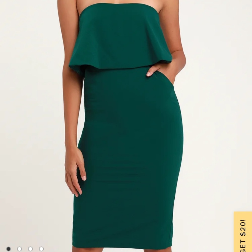 Emerald green sleeveless midi length lulu’s dress